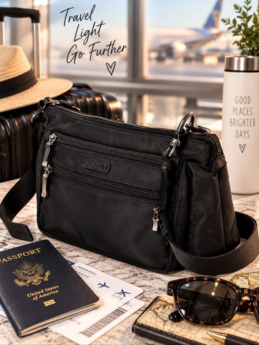 NWT Baggallini Pocket Belt Bag Crossbody RFID Black Waist Pack